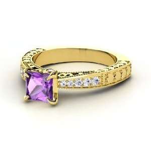 Megan Ring, Princess Amethyst 14K Yellow Gold Ring with White Sapphire 
