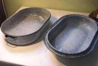Vintage Enamel Granite Ware Blue Splatter Roasting Pan  
