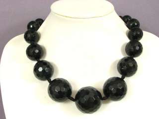 Necklace Black Onyx 10 35mm Huge Facet Round Beads  