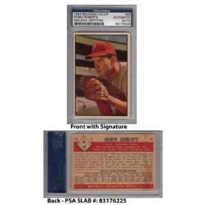 Robin Roberts Signed 1953 #65 Bowman Color Trading Card PSADNA Slabbed 