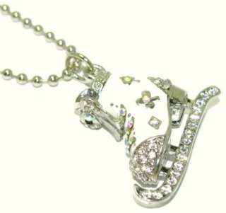 CRYSTAL SMALL 3D ICE SKATE WHITE BOOT SILVERTONE METAL NECKLACE  