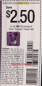 10 Poise Hourglass Shape Pads Coupons $2.50/1 1/21/12  