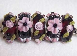 Flower Lampwork Glass Beads fit European Charm Bracelet  