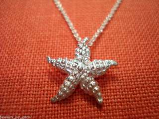 14K WHITE GOLD HAND MADE STAR FISH PENDANT NECKLACE  