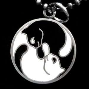  CAT PENDANT MEDAL YING YANG FELINE TWINS CHARM NECKLACE 