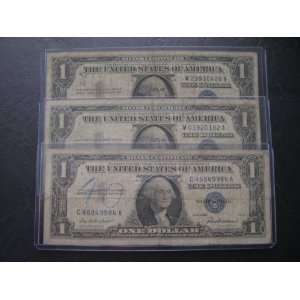  of 3 One Dollar Silver Certificates Series 1957 Three Blue Seal Bill 