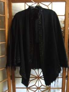 PERFECT Halloween WITCH Antique Cape Black Beads Fringe HANDWORKED 