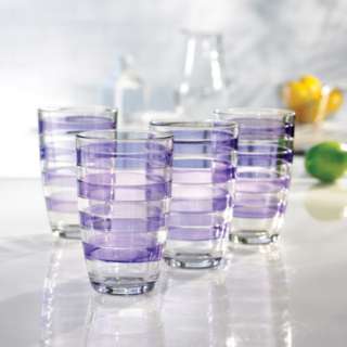 Style Setter Spectrum Purple Stripe Glasses 16 Ounce High Balls, Set 