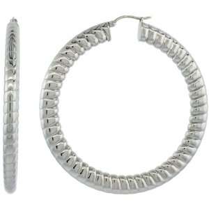  Steel 5x7x62mm Spiral Design Tube Snap down Extra Large Hoop Earrings