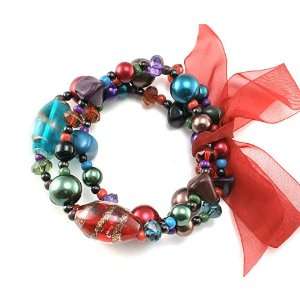     Rainbow Glass Beaded Friendship Stretch Bracelet Set of 3 Jewelry