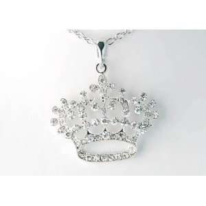   Ice Crystal Clear Rhinestone Crown Queen Pendant Necklace Jewelry