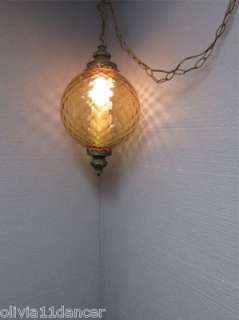 Amber vtg hanging swag lamp light mid century modern 60s mad men optic 