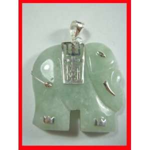  Green Jade Elephant Pendant Sterling Silver 925 #3029 