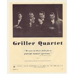  1957 Griller Quartet Photo Booking Management Print Ad 