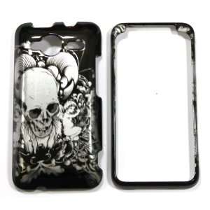 Black with Silver Death Skull and Angel Harps HTC EVO Shift 4G Snap on 
