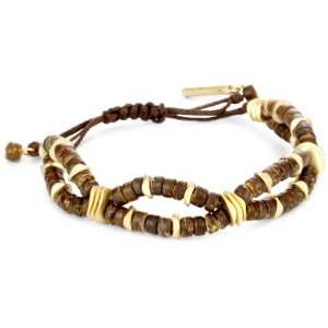 Kenneth Cole New York Urban Shell Brown Seed Beads Pulley Bracelet