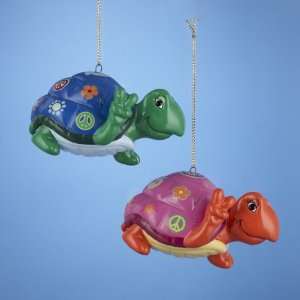  Pack of 12 Peace Frog Swimming Turtle Christmas Ornaments 