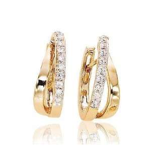    Diamond 14k Yellow Gold Pave Double Huggie Earrings Jewelry