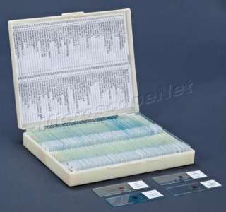 100 Prepared Basic Science Microscope Slides Set B +Box  