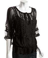  daniel rainn black silk chiffon lattice blouse black 