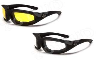 New Mens CHOPPERS Padded Motorcycle Goggles Sunglasses Black Amber 
