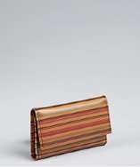 Paul Smith brown striped leather snap key card case style# 319649901