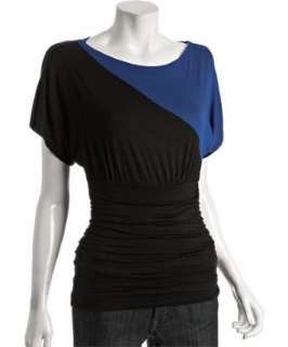 Casual Couture by Green Envelope black and cobalt colorblock dolman 