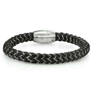   Leather Bracelet, Braided Stainless Steel    White Jewelry