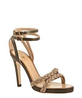 Chloe black and gold metallic leather braided heeled sandals