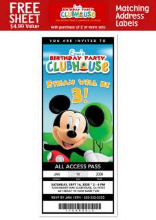 MICKEY MOUSE CLUBHOUSE Birthday TICKET Invitations  