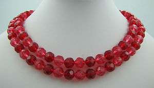   PINK Double Strand Multi Strand Faceted Lucite Bead Necklace  