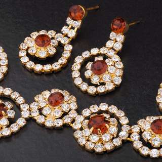 14K GP Jewelry Set,Orange Swarovski Crystal Sunflower Necklace 