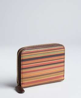 Paul Smith brown vintage multi stripe leather zip around card case