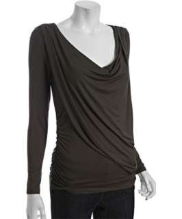 Wyatt olive jersey long sleeve draped front cowl neck top