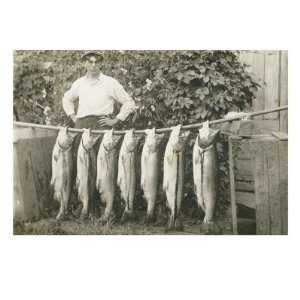  Man with Fish Hanging on Pole Premium Giclee Poster Print 