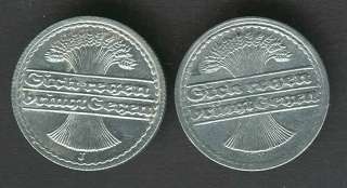 GERMANY SCARCE BEAUTIFUL SET 2 COINS: 50 PFENNIG 1920 J  