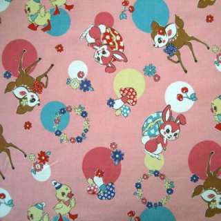 Japanese~DEER BUNNY CHICK~PINK Quilt Fabric 1/2 Yd.  