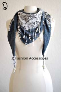 Fall/Winter Triangle Knit Scarf with PEARL   5 Colors  