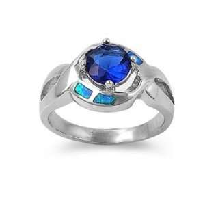  Silver Ring in Lab Created Opal   Blue Opal, Blue Sapphire   Ring 