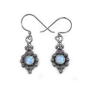    Sterling Silver Victorian Beaded Blue Opal Earrings Jewelry