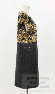 Dries Van Noten Black & Gold Sequin Sleeveless Dress Size 38  