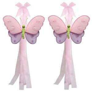 Pink Purple Green Hailey Butterfly Curtain Tieback Pair / Set 