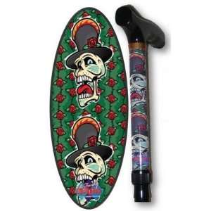   Laughing Skull with Roses Folding Walking Cane