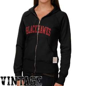 Original Retro Brand Chicago Blackhawks Ladies Black Raw Edge Full Zip 
