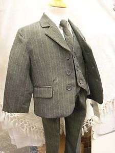 new boy formal gray stripe tie suit w vest pants 5 6 7 yr church ring 