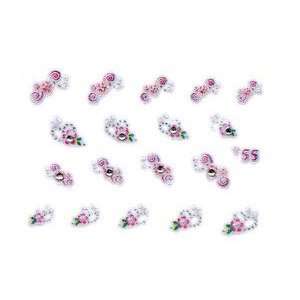   Dotted Heart & Fuchsia Floral Rhinestone Nail Stickers/Decals Beauty