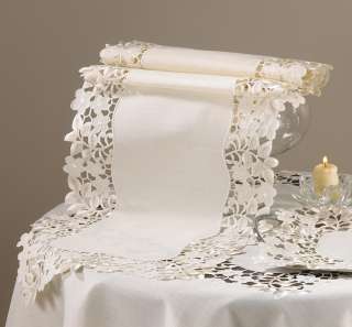   Cutwork Embroidered Ivory Table Runner 16x36, 72, 90 Oblong  