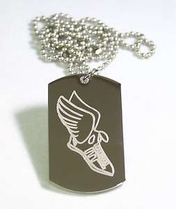 RUNNERS TENNIS SHOE WITH WINGS DOG TAG NECKLACE CROSS COUNTRY 