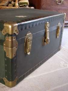   VINTAGE GREEN STEAMER TRUNK BLANKET BOX ~ CHEST COFFEE TABLE  