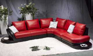   Red / Black Sectional Soft Leather Couch Modern 2 Color Sofa  